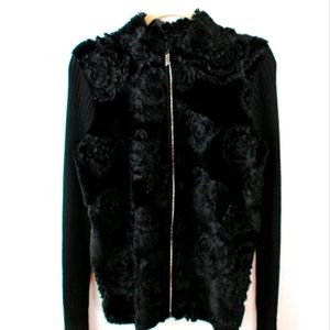 Fontana Black Full Rhinestonel Zip Jacket with Embroidered Flowers